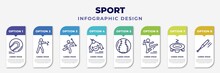 Infographic Template With Icons And 8 Options Or Steps. Infographic For Sport Concept. Included Hurling, Kickboxing, Baton Twirling, Sumo, Softball, Kung Fu, Trampolining, Baseball Bat Editable