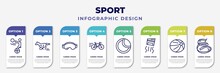 Infographic Template With Icons And 8 Options Or Steps. Infographic For Sport Concept. Included Unicycling Handball, Horse Racing, Sport Goggles, Cycling, Tennis Ball, Drifting, Handball, Artistic