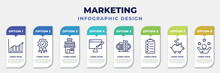 Infographic Template With Icons And 8 Options Or Steps. Infographic For Marketing Concept. Included Marketing Graph, Benefits, Shop, Web Graphic, Enterprise, Checklist, Pig Bank, Motivation Editable