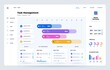Schedule app. Task manager UI template with project timeline, time optimization and task management web app dashboard interface. Vector design
