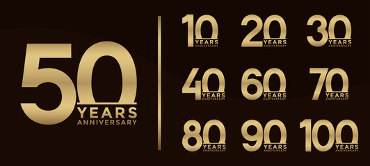 Set of Anniversary logotype and gold color with brown background for celebration