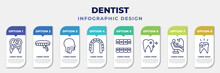 Infographic Template With Icons And 8 Options Or Steps. Infographic For Dentist Concept. Included Inner Tooth, Dental Veneer, Oral, Maxilla, Lingual Braces, Clean Tooth, Examination, Broken Tooth