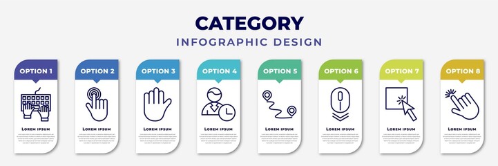 Wall Mural - infographic template with icons and 8 options or steps. infographic for category concept. included typing, clicker, hold, busy, navigation, scroll, select, pointer editable vector.