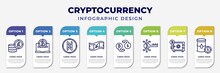 Infographic Template With Icons And 8 Options Or Steps. Infographic For Cryptocurrency Concept. Included Pound Sterling, E-business, , Yen, Exchange, Crypto Key, Proof Of Stake, Oil Economy