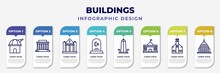 Infographic Template With Icons And 8 Options Or Steps. Infographic For Buildings Concept. Included Space, Lincoln Memorial, Reserve Bank, Islamic Cemetery, Washington Monument, Embassy, Moot Hall,