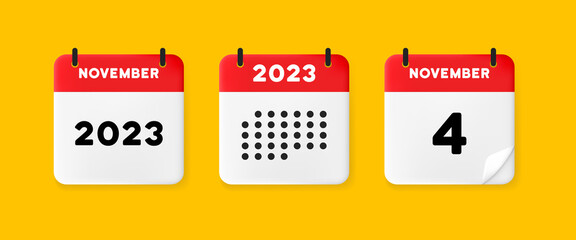 Wall Mural - Calendar set icon. Calendar on a yellow background with four november, 2022, 4 number text. Reminder. Date menegement concept. Vector line icon for Business and Advertising.