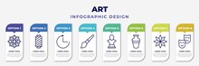 Infographic Template With Icons And 8 Options Or Steps. Infographic For Art Concept. Included Islamic Art, Cylindrical Lamp, Timelapse, Painting Brush, Sculpture Bust, Ceramic Vase, Japanese