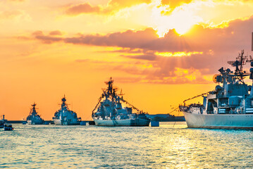 Wall Mural - Military navy russian ships and cruiser Moskva Moscow