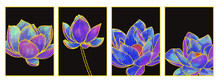 Luxury Lotus Flower Wallpaper Black And Golden Background Modern Art Mural Wallpaper Vector