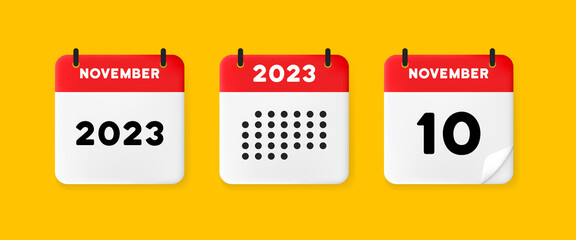 calendar set icon. calendar on a yellow background with ten november, 2022, 10 number text. reminder