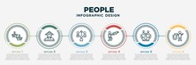 Infographic Template Design With People Icons. People Concept With 6 Options Or Steps. Included Students, Chinese Man, Complex, The Texas Chain Saw Massacre, Insurance Protection, Electromagnet. Can