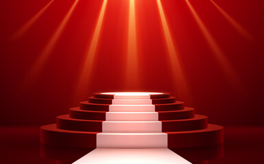 Wall Mural - red and white stage podium with light effect