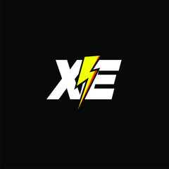 XE initial monogram logo for gaming with Gemoteric line thunder shape style design on isolated background