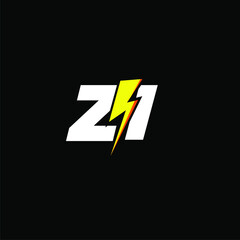 ZI initial monogram logo for gaming with Gemoteric line thunder shape style design on isolated background