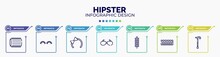 Infographic For Hipster Concept. Vector Infographic Template With Icons And 7 Option Or Steps. Included Hair Roller, Grace, Hair Tie, Sun Glasses, Lavender, Toe Separator, Cane Editable Vector.