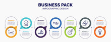 Infographic For Business Pack Concept. Vector Infographic Template With Icons And 7 Option Or Steps. Included Line Graph, Null, Water Ski, Love Bird, Time Out, Diagrams, Lightbulb With Bolt For