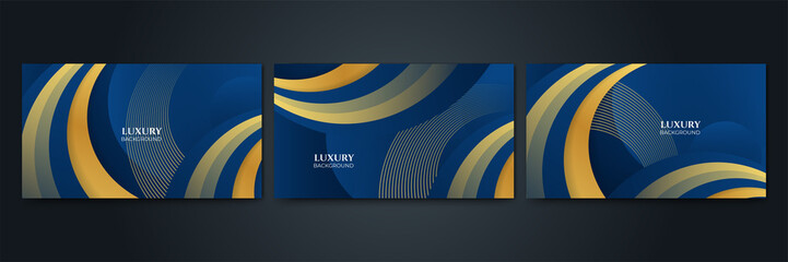 Abstract template dark blue luxury premium background with luxury triangles pattern and gold lighting lines