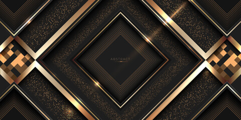 Wall Mural - Luxury black and gold award background with golden square and halftones