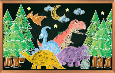 Wall Mural - Kids hand drawn doodle dinosaurs