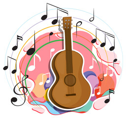 Wall Mural - Guitar with music melody symbols