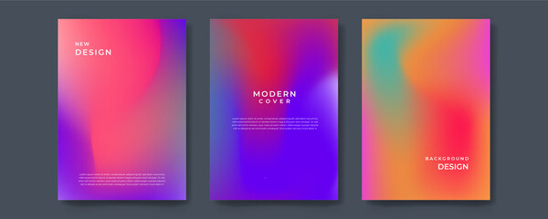 Wall Mural - Abstract pastel gradient fluid liquid cover template. Set of modern poster with vibrant graphic color, hologram, thin line. Minimal style design for flyer, brochure, background, wallpaper, banner.