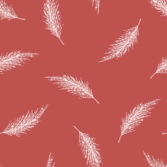 Wall Mural - Simple vector seamless pattern. Light pink inflorescences of a pampas grass panicle on a burgundy background. For printing on fabric, wallpaper, interior items, textiles.