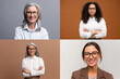 © Vadim Pastuh - Collage of four different female office employee businesswomen wearing smart casual wear looking at camera isolated, several diverse confident women in formal wear