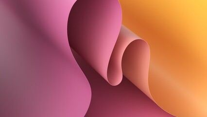 Wall Mural - 3d render. Abstract modern minimal pastel peachy pink background with paper scroll, curvy ribbon edge, folded wallpaper