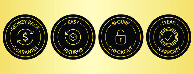 Sticker - secure checkout, 1-year warranty, money-back guarantee, easy returns, product listing icon set vector illustration 