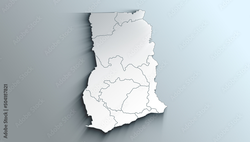Modern Colorful Map of Ghana with Regions With Shadow