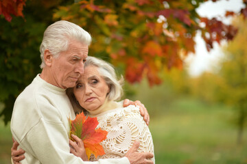 Sticker - portrait of sad senior couple in the park