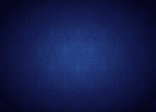 Royal, Vintage, Gothic Horizontal Background In Dark Blue Ultramarine With A Classic Antique Ornament, Rococo. Vector Illustration