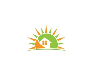 Sticker - Abstract real estate Home And Sun Logo Design Concept Vector Template.