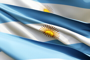 Sticker - The national flag of Argentina  from textiles close-up in three versions, soft focus. 3D illustration