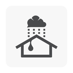 Rain water leak or drip to inside vector icon. Cause by roof tile damage, broken, crack from wind, hail, old, storm. Problem for repair, fix, maintenance by caulking sealant for home house building.
