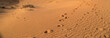 Footprints in the sand. Dunes in the desert with human footprints. No one is there