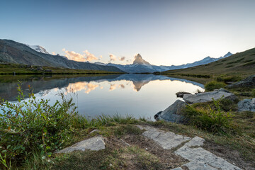 Wall Mural - Matterhorn mountain seen from Stellikee (Stelli Lake) in summer, Zermatt, Swiss Alps, Switzerland