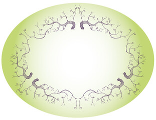 Wall Mural - Decorative oval background with border from outlines flexible trees
