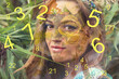 Woman's face in flowers and summer numerology
