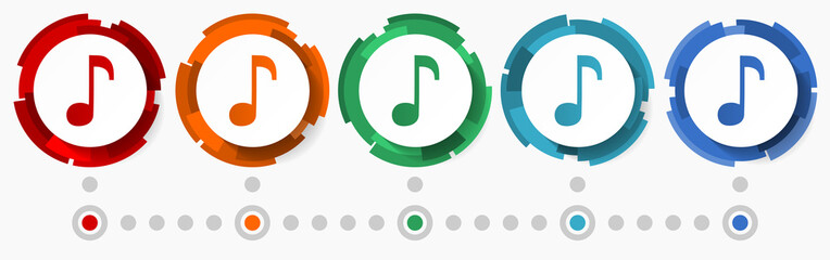 Aufkleber - Music, note concept vector icon set, modern design abstract web buttons i n 5 color options, infographic template