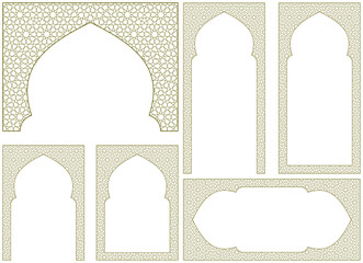 Poster - A set of six design elements. Ornament in Arabic geometric style