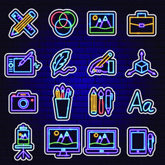 Poster - Design Neon Stickers. Vector Illustration of Graphics Promotion.