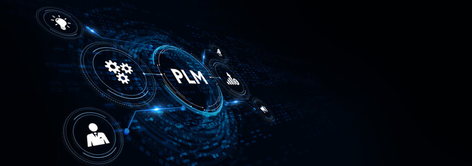 PLM Product lifecycle management system technology concept. Technology, Internet and network concept. 3d illustration