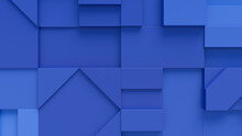 Blue 3D Blocks Arranged To Create An Abstract Tech Wallpaper. 3D Render .  