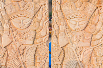 Wall Mural - Wood made Goddess Durga, handicrafts on display during the Handicraft Fair in Kolkata - the biggest handicrafts fair in Asia.