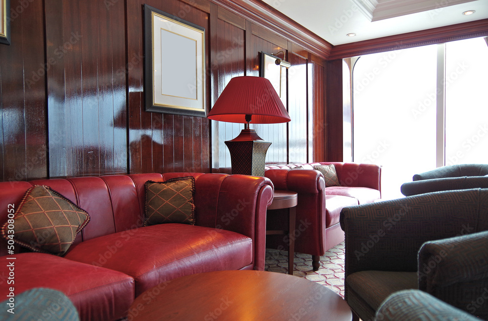 Foto de Stock View into cozy living room interior design bar lounge ...