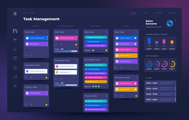 planner app ui. task manager and project organizer with dashboard and infographic elements. vector d