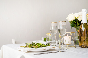 beautiful table setting for romantic dinner for two