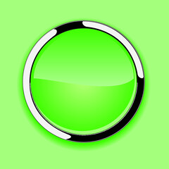 Wall Mural - Green shiny button. Web icon with metallic frame