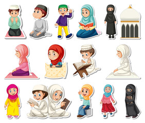 Wall Mural - Sticker set of Islamic religious symbols and cartoon characters